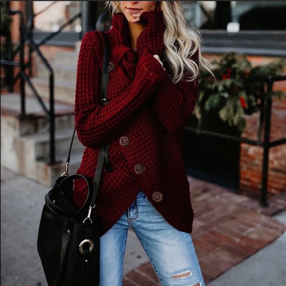 2 LEFT🔥NWT WINE RED BUTTONED EMBELLISHED SWEATER - Picture 2 of 6